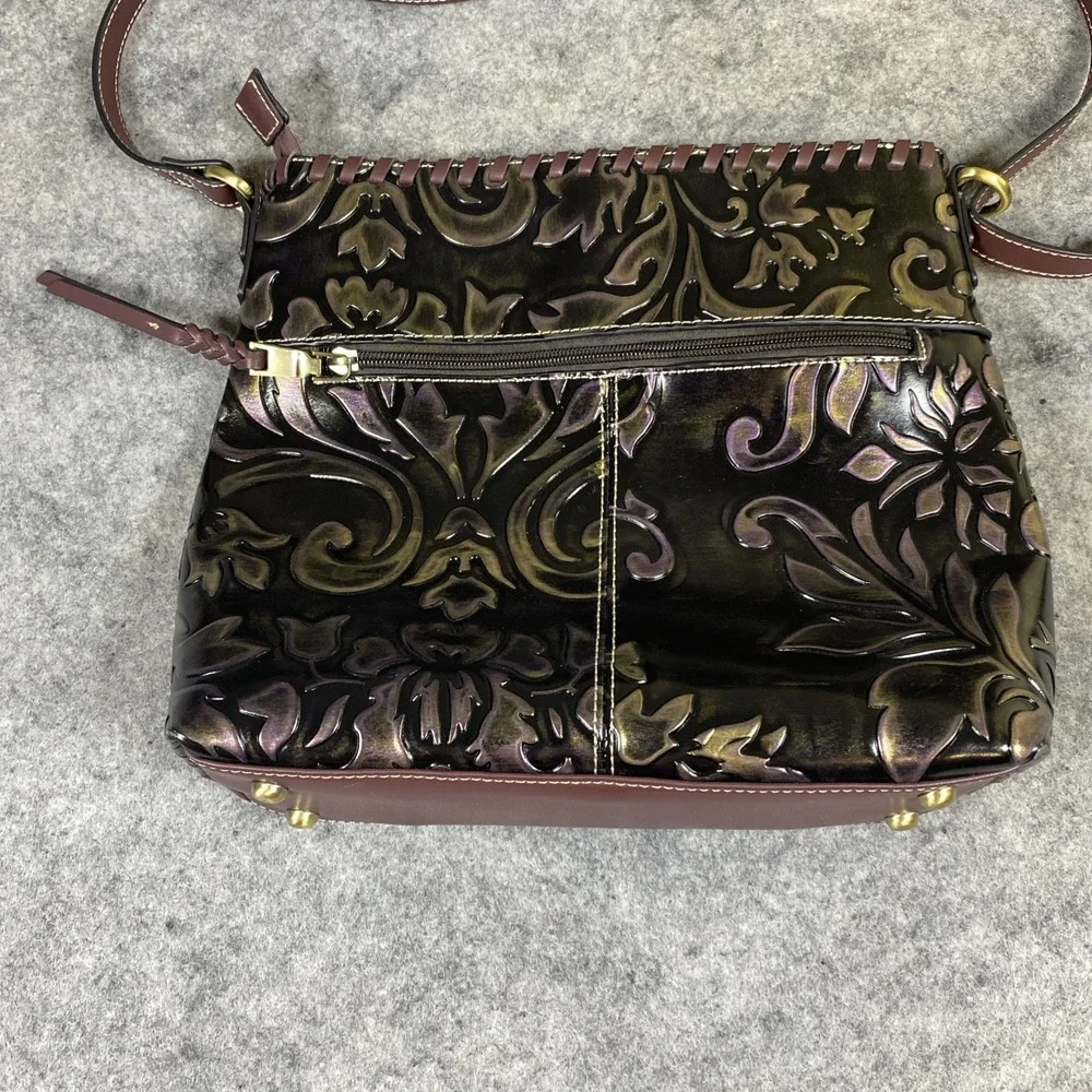 MADI‎ CLAIRE (MC) Crossbody Bag Purple Floral Embossed Genuine Leather Boho